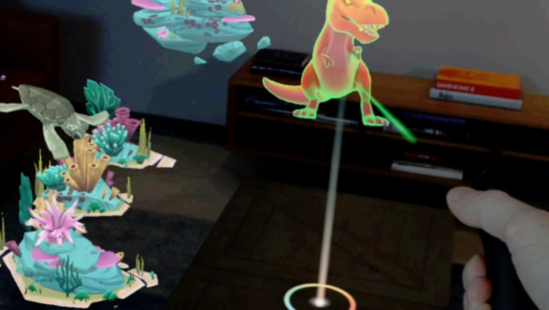 Magic Leap overlays digital animations on the real world via AR glasses.