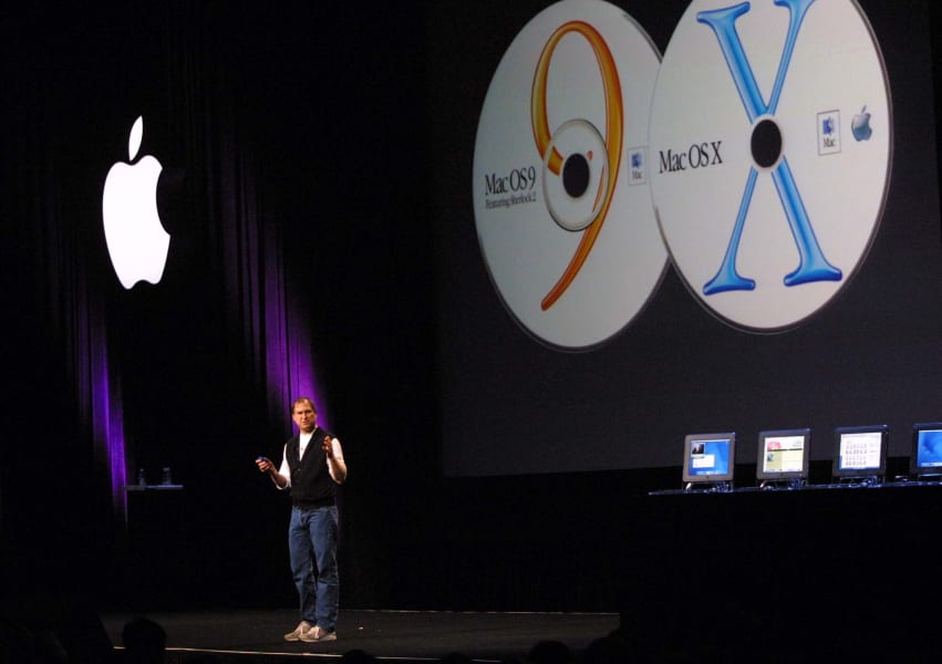 Steve Jobs talks about the last macOS version number change.